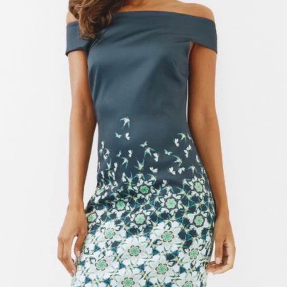 Ted Baker Navy and Light Blue Off-Shoulder Dress - Picture 3 of 8